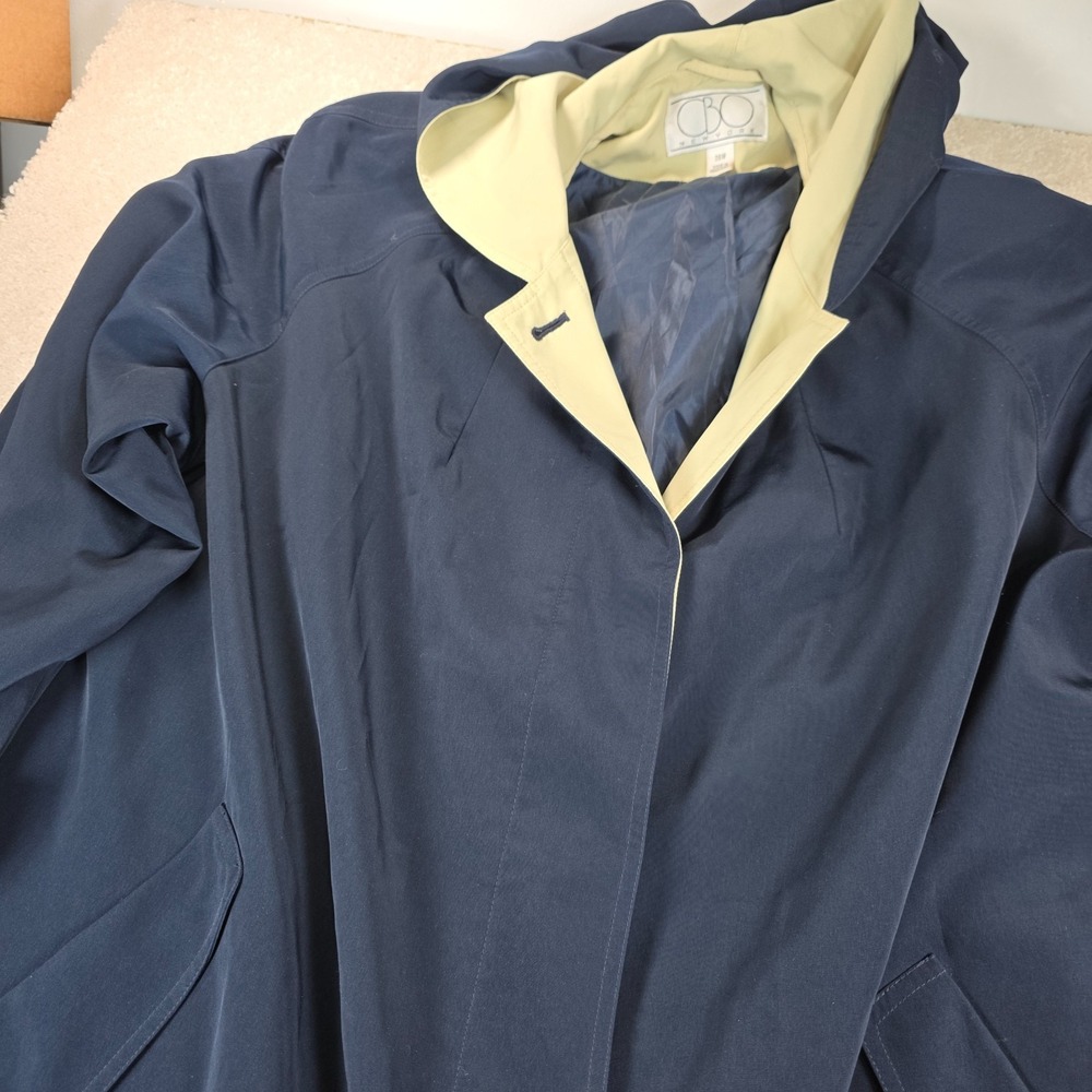CBO New York Rain Coat Womens 26W Navy Blue Long Sleeve Oversized Longline VTG